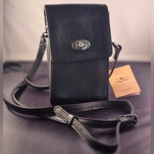 Patricia Nash Heritage Rivella Black Leather Phone Holder Crossbody